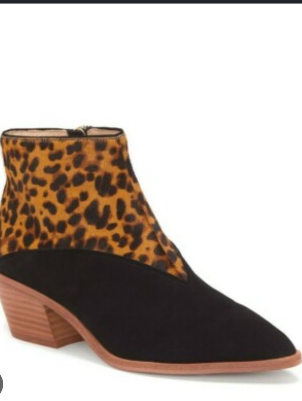 Women’s Black and Leopard Ankle Bootie - Stylish Side Zip